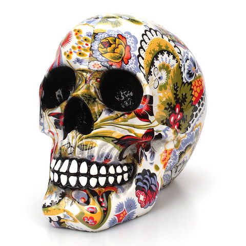 Horror Skull Decoration Resin  Color Flower Painting Halloween Skull Home Bar Table Desktop Decoration Craft Gift 114*180*155mm ► Photo 1/1