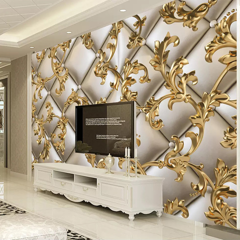 Custom Mural Wallpaper 3D Soft Package Golden Pattern European Style Living Room TV Background Wall Papers Home Decor Flower ► Photo 1/6