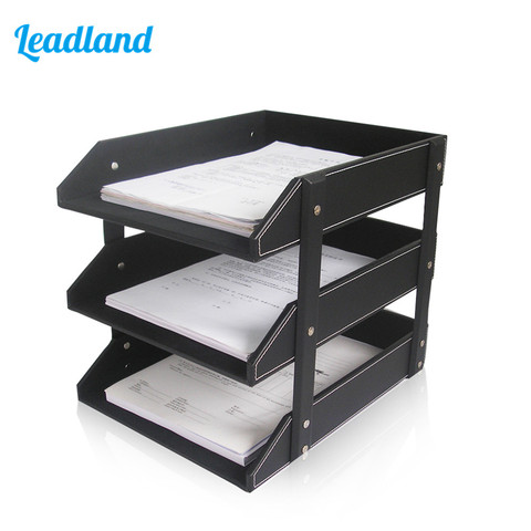 Office Supplies 3 Layers File Tray PU Leather Desk A4 Document Rack File Shelf Frame Paper File Organizer Home Magazine Tray ► Photo 1/6