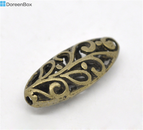 20 PCs Doreen Box Hollow Flower Oval Shape Spacer Beads Bronze Color 23x9mm Vintage DIY Jewelry Making Accessories， Hole: 1.2mm ► Photo 1/3