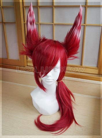Xayah Wig Ears  New 136th Champion LOL Cosplay Red Ponytail ► Photo 1/3