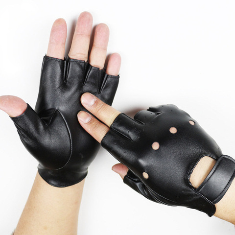 Men's dancing hip-hop Night Club Couples Stage Show gloves Gothic Punk Rock Show PU Leather Half finger Fitness Driver Glove L56 ► Photo 1/6
