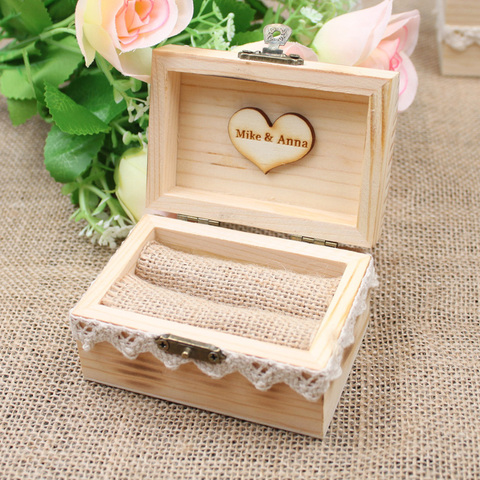 Custom Wooden initial name Rustic Wedding Ring Box,Valentines Engagement lace Wooden Ring Box,Personalized Wedding Ring box ► Photo 1/5