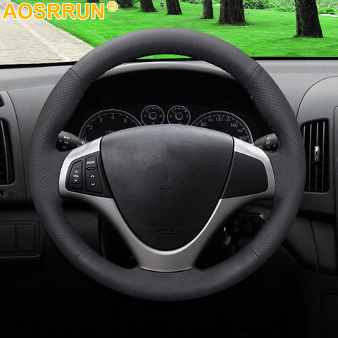 AOSRRUN Black Artificial Leather Car Steering Wheel Cover For Hyundai I30 2008 2009 2010 FD Car Accessories Styling ► Photo 1/3