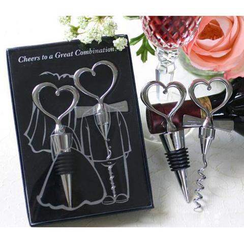 2pcs/set Love Heart Corkscrew Wine Bottle Opener + Wine Stopper Wedding Gift Favors for guests Bottle Opener ► Photo 1/1