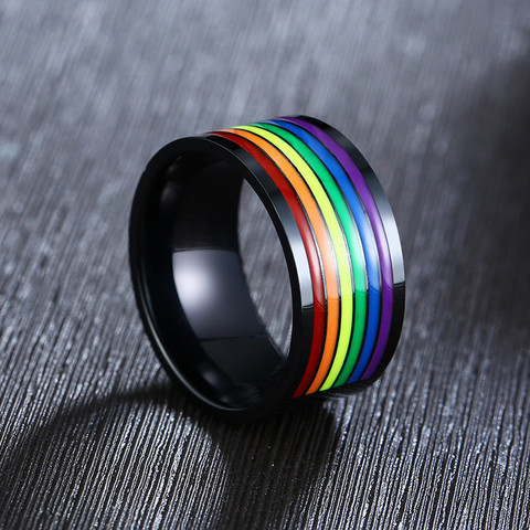 ZORCVENS 2022 New Fashion 316L Stainless Steel Enamel Rainbow LGBT Pride Ring Lesbian Gay Wedding Engagement Ring for Men Gifts ► Photo 1/6
