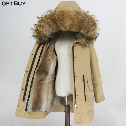 OFTBUY Waterproof Parka Winter Jacket Women Real Fur Coat Natural