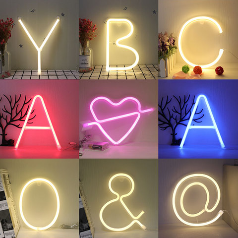 Night Light Neon Alphabet Lamp 26 Letters Number Color Change For Birthday Wedding Party Bedroom Wall Hanging Decor Light Night ► Photo 1/6