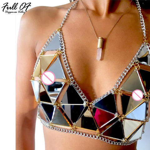 Sexy Summer Beach Women Metal Chain Hollow Sparkly Diamond Sequins Tank Top Short Halter Camis Exotic club Party Crop Tops vests ► Photo 1/6