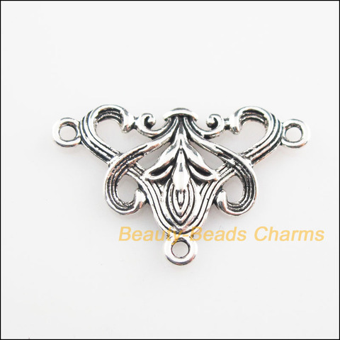 15 New Connectors Triangle Flower Tibetan Silver Color Charms 20x31mm ► Photo 1/4