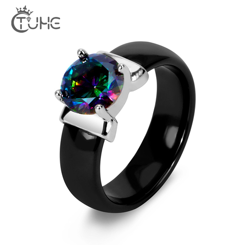 Rainbow Fire Mystic Crystal Zircon Ring White Black Innocuous Ceramic Rings Plus CZ For Women Wedding Ring Engagement Jewelry ► Photo 1/5