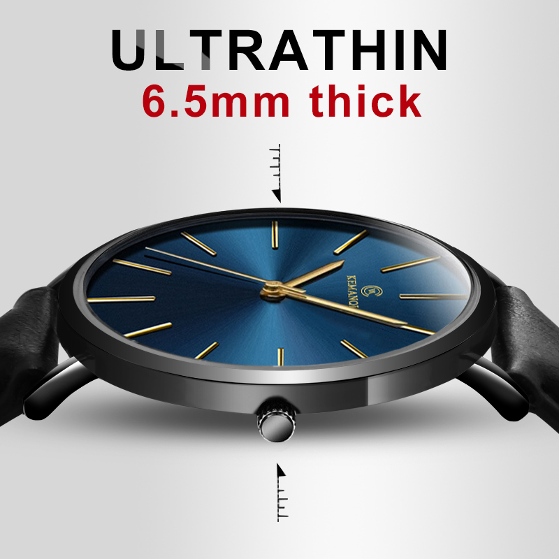 New Men's Watch Ultra-thin KEMANQI Brand Watches Leather