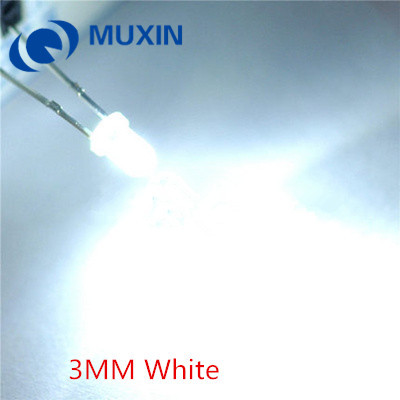 100pcs 3mm White Round Flangeless Water Clear LED Leds Light 2-Pin Free Resistors 3mm ultra bright white led ► Photo 1/3