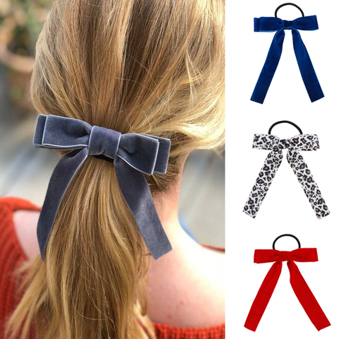 Korean Girl Hair Rope Velvet Scrunchie Leopard Elastic Hair Bands For Women Elegant Bow Ties Ponytail Holder Hair Accessories ► Photo 1/6