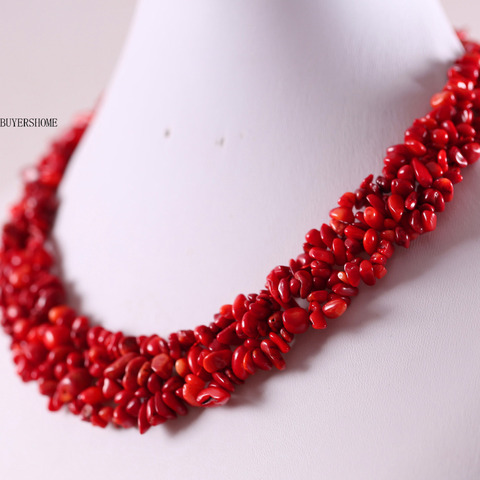 Free Shipping Jewelry 4X8MM Natural  Red Sea Coral Chip Beads Nylon Line Weave Necklace 18