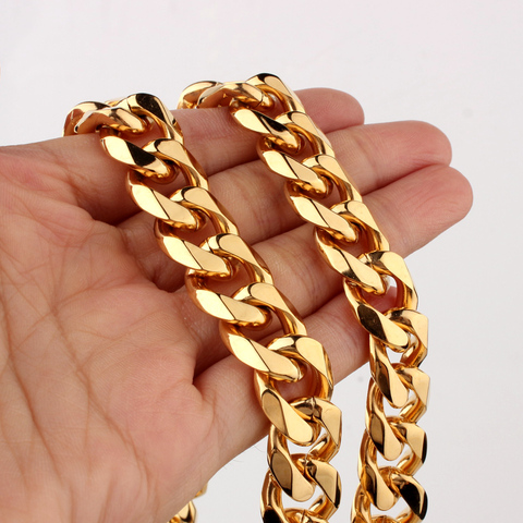 Customed Size 5/8/10/12/15/17/19mm Men's Necklace Stainless Steel Cuban Link Chain Gold Color Male Jewelry Gifts for Men ► Photo 1/6