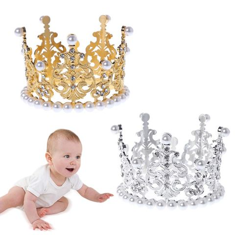 Baby Crown Photography Props Fashion Pearl Rhinestone Glitter Gold Silver Photo Birthday Party Decoration Girls Princess ► Photo 1/6