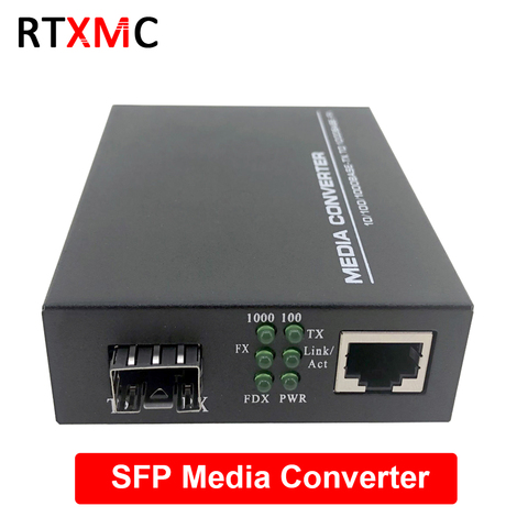 SFP Fiber Media Converter to RJ45 Gigabit Media Converter SFP 10/100/1000M Ethernet Converter Transceiver fiber optical switch ► Photo 1/6