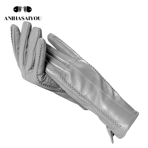 High grade women leather gloves,Genuine Leather Light grey warm women's winter mittens,Simple sheepskin gloves female-2226H ► Photo 1/6