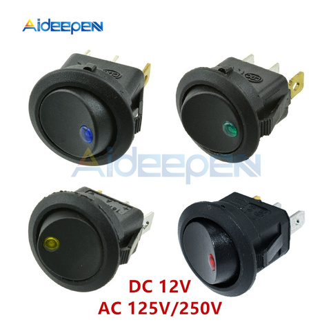 DC 12V Round LED Dot Light Switch Car Boat Round Rocker 3Pin ON/OFF Toggle SPST Switch Blue Yellow Red Green AC 125V 250V ► Photo 1/6