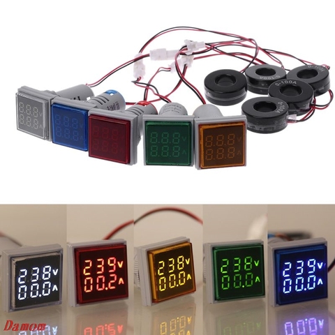 Square LED Digital Voltmeter Ammeter 22mm Signal Lights Volt Voltage Ampere Current Meter Indicator Tester Measuring AC 60-500V ► Photo 1/6