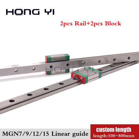 2PC MGN7C MGN7H MGN9C MGN9H MGN12C MGN12H MGN15C MGN15H Linear Rail Guide 500mm 600mm 800mm with 2PC MGN Slider ► Photo 1/6