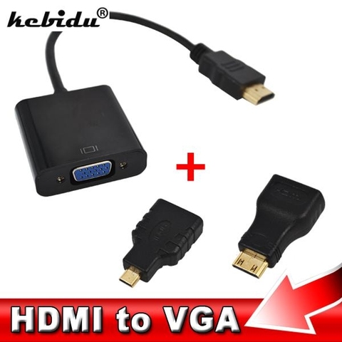 kebidu HDMI to VGA Adaptor Micro HDMI Mini HDMI Male Adapter to VGA Female Built-in 1080p Chipset Converter For Xbox 360 PS3 PS4 ► Photo 1/6