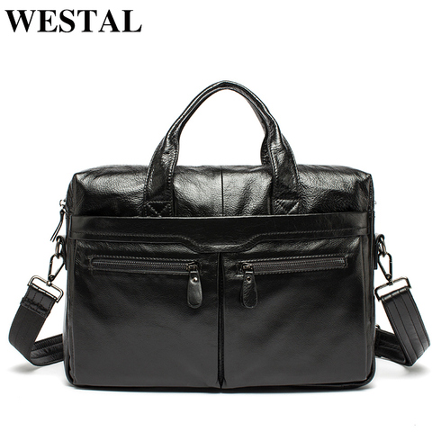 WESTAL Men Briefcases Men's Leather Bags Man Genuine Leather Laptop Bags Messenger Bag Men Leather Totes for Document A4   9005 ► Photo 1/6