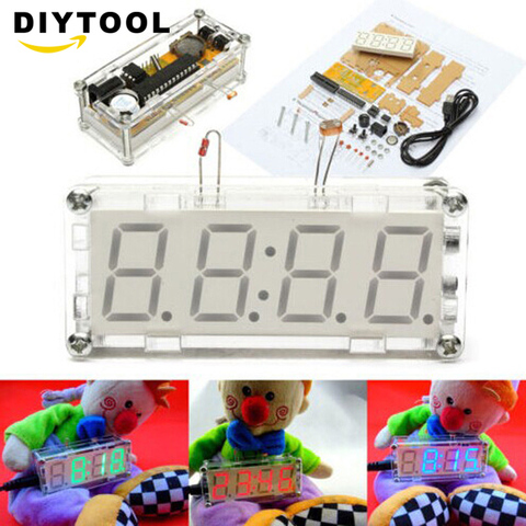 DIY KIT Electronic Clock LED Microcontroller Kit Digital Clock Time Light Control Temperature Thermometer Red/Blue/Green ► Photo 1/4