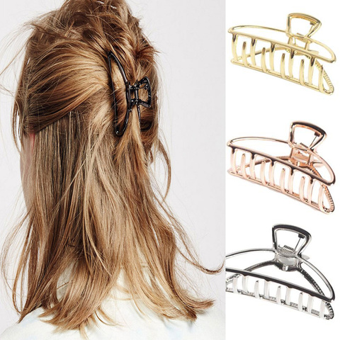 2022 Women Girls Geometric Hair Claw Clamps Hair Crab Moon Shape Hair Clip Claws Solid Color Accessories Hairpin Large/Mini Size ► Photo 1/6