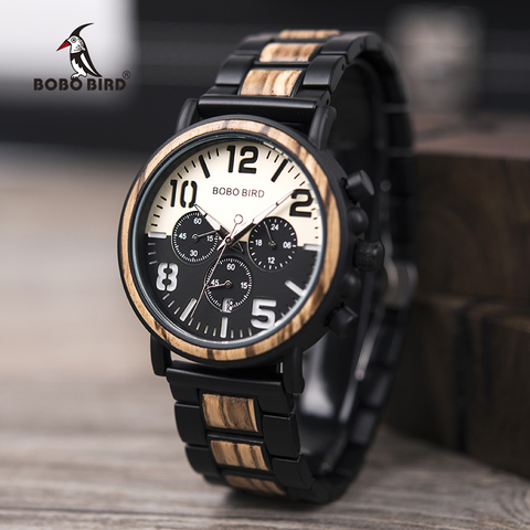 BOBO BIRD Wooden Stainless Steel Watch Men Water Resistant Timepieces Chronograph Quartz Watches relogio masculino Men's Gifts ► Photo 1/6