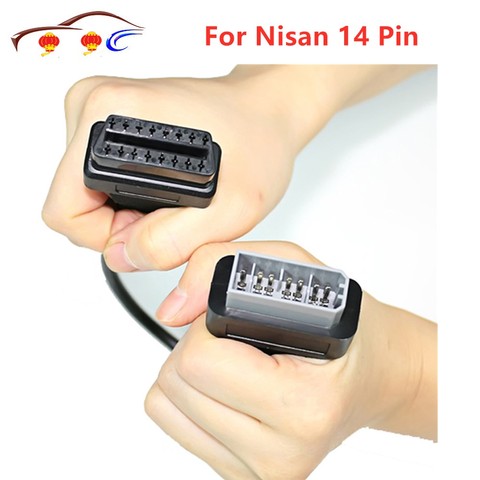 For Nisan 14 Pin Male To 16 Pin Female OBD2 OBDII Diagnostic Tool Adapter Extension Connector Cable 14PIN OBD2 40cm OBD Cable ► Photo 1/6