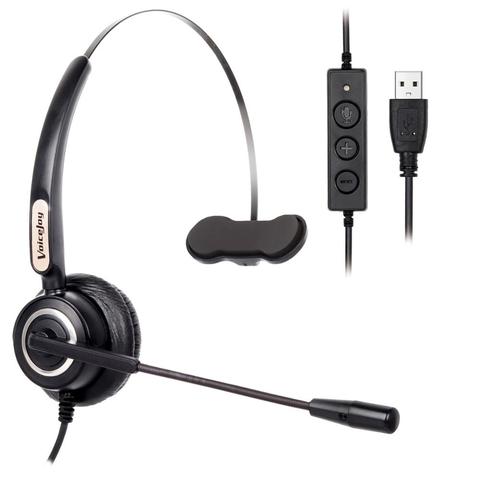 VoiceJoy Call center headset with microphone USB plug headphone for computer and PC Volume control and Mute Switch ► Photo 1/5