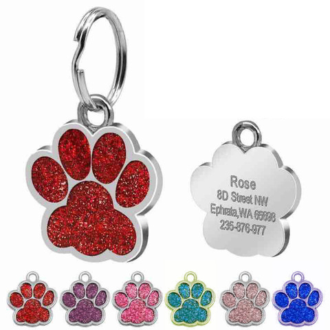 Personalized Customized Dog ID Tag Engraving Metal Pet Cat Name Tags Collar Accessories Pendant Nameplate Glitter Keyring ► Photo 1/6