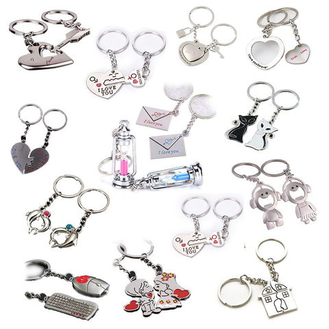 2Pcs/set Love Heart Keyring Couple Keychain Family Key Ring Gifts Keyring Car Accessory Charm Women Best Friend BFF Jewelry ► Photo 1/6