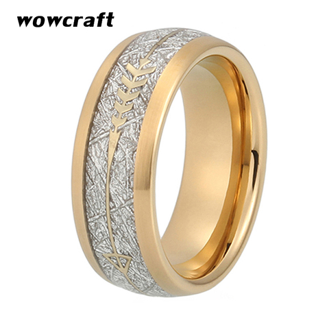8mm New Cool Gold Mens Tungsten Carbide Ring Womens Wedding Band Meteorite Gold Arrow Inlay Comfort Fit ► Photo 1/5