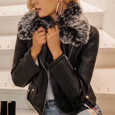 2022 Hot Fashion Women Winter Warm Faux Leather Jackets with Fur
