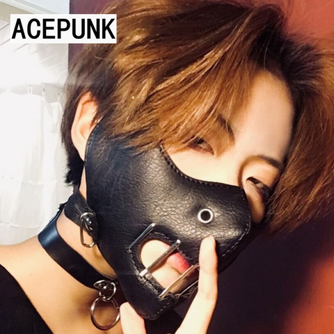 Punk Black PU Leather Fashion Half Face Cosplay Rivet Mask Cosplay Anti-Dust Steampunk Motorcycle Biker Masks 2022 New ► Photo 1/6