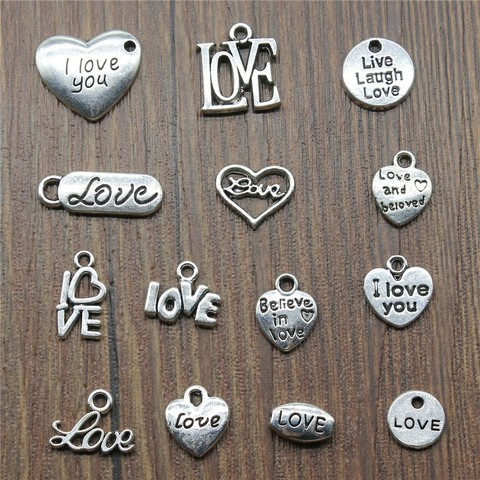 40pcs/lot Charms Love Antique Silver Color Love Heart Charms Jewelry Findings DIY Word Love Charms Wholesale ► Photo 1/2