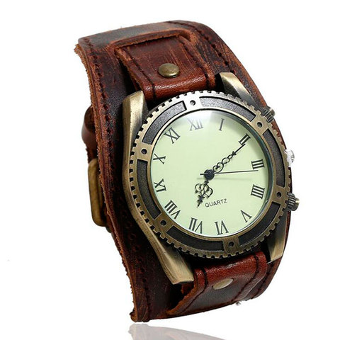 Hot Selling Vintage Cow Leather Bracelet Watch Men Women Wrist Watches Roman Numerals Casual Quartz Watch Relogio Feminino ► Photo 1/5