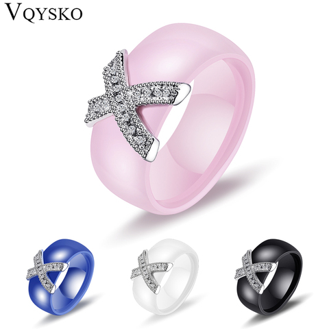 Fashion Jewelry Women Ring With AAA Crystal 8 mm X Cross Ceramic Rings For Women Wedding Party Accessories Gift Design ► Photo 1/6