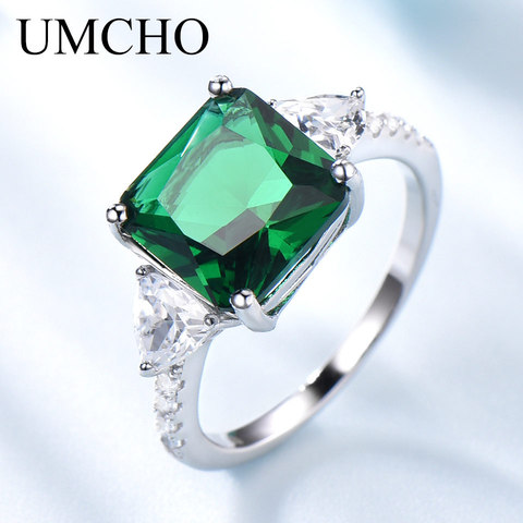 UMCHO Emerald Gemstone Rings for Women Solid 925 Sterling Silver Promise Ring Square Green Wedding Engagement Luxury Jewelry New ► Photo 1/6