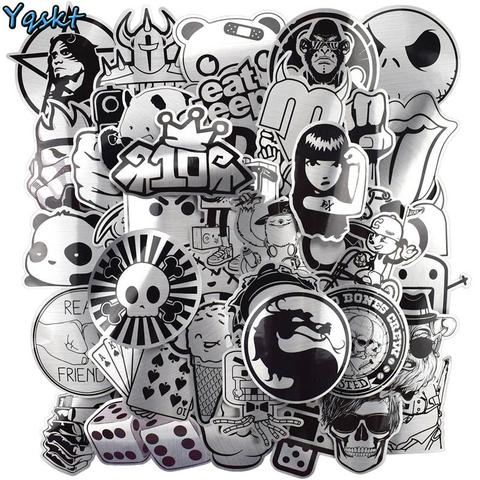50 Pcs Metallic Style Black and White Stickers for Laptop Luggage Skateboard Bicycle Car Home Decor Deal Cool Waterproof Sticker ► Photo 1/6