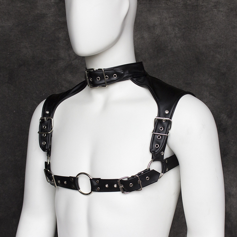 PU Leather Belt Mens Adjustable Body Chest Harness Male Costume Shoulder  Straps