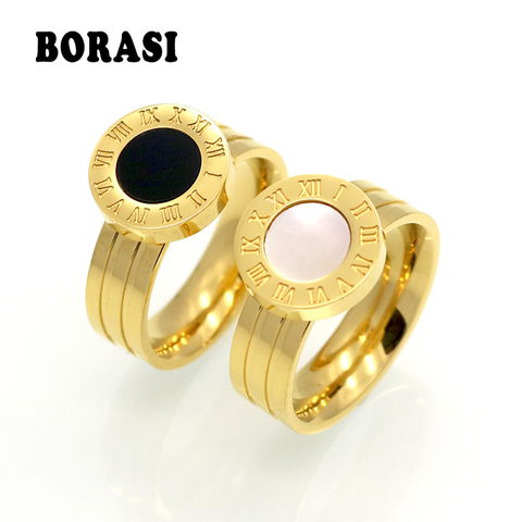 Hot!! Famous Brand Women Rings Gold/Rose Gold Color Stainless Steel Ring Roman Numeral Shells Luxury Jewelry Female Top Quality ► Photo 1/6