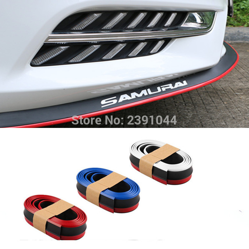 Samurai 2.5M Rubber Lip Skirt Protector Car Scratch Resistant Rubber Bumpers Car Front Lip Bumpers Decorate RS-LKT006 Red 