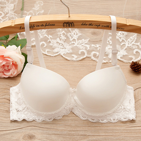 White color Double cup super push up bra gather breast student girl bra small chest dress party lace bra for women 32 34 36 A B ► Photo 1/6