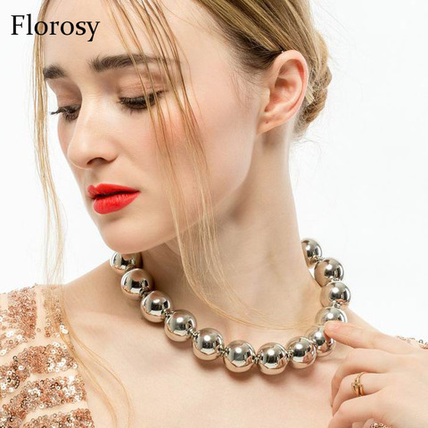 sexy statement big bead ball choker necklace for women  new arrival fashion chunky metal maxi alloy necklace for girls ► Photo 1/6
