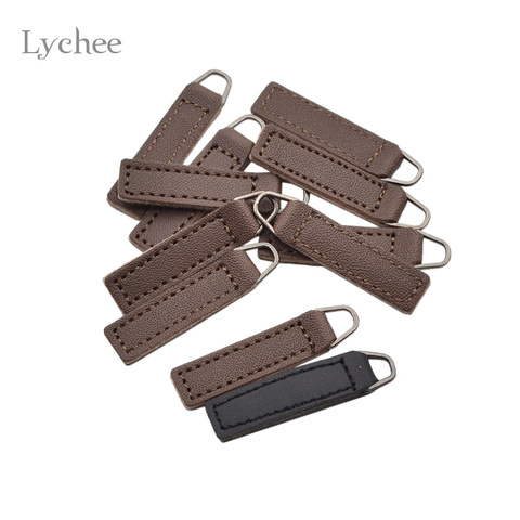 Lychee Life 10pcs Leather Zipper Tag Black Coffee Zip Head DIY Handwork Sewing Tailor Tools Clothing Accessories ► Photo 1/6