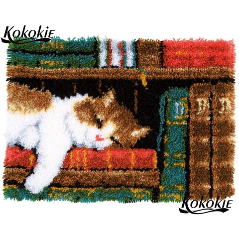 diy yarn latch hook kits rug printed canvas crochet tapis sleeping cat needle for carpet tapestry kits pattern latch hook kussen ► Photo 1/1